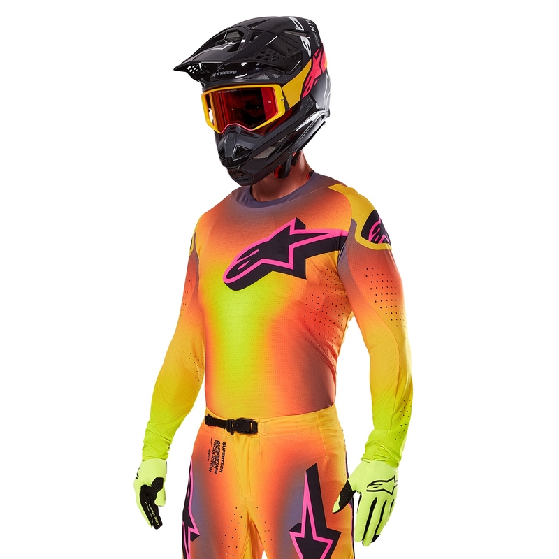 Motokroso marškinėliai Alpinestars Supertech Lipan geltonai rožinės spalvos