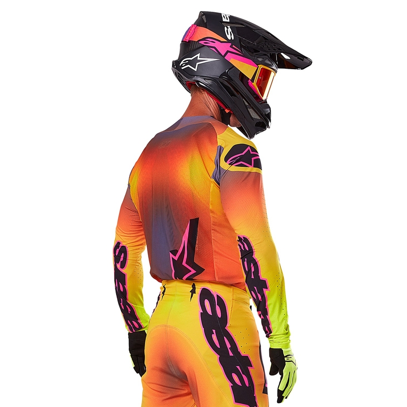 Motokroso marškinėliai Alpinestars Supertech Lipan geltonai rožinės spalvos