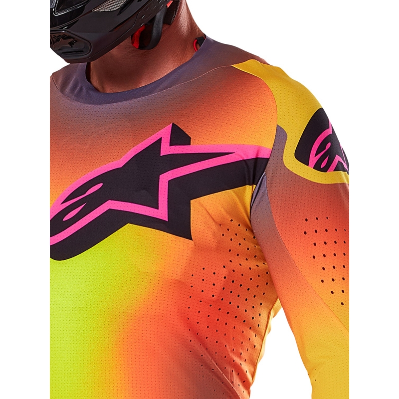 Motokroso marškinėliai Alpinestars Supertech Lipan geltonai rožinės spalvos