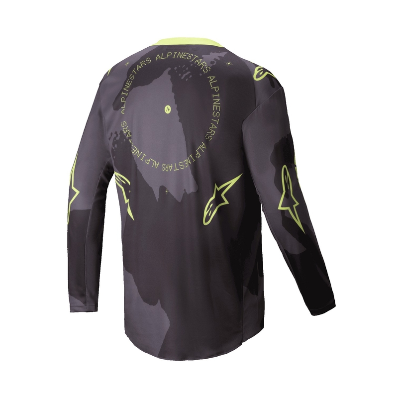 Alpinestars Racer Hollow tamsiai kamufliažiniai-fluo geltoni motokroso marškinėliai