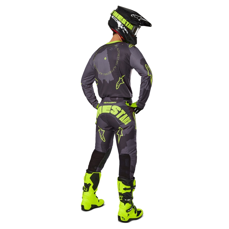 Alpinestars Racer Hollow tamsiai kamufliažiniai-fluo geltoni motokroso marškinėliai