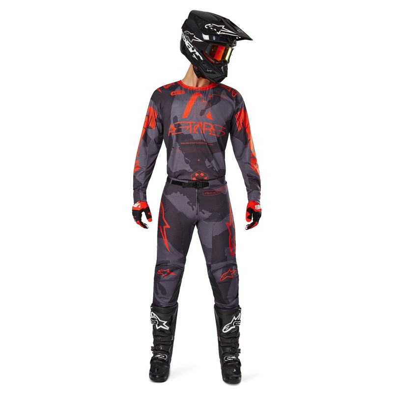 Alpinestars Racer Hollow pilki kamufliažiniai oranžiniai motokroso marškinėliai