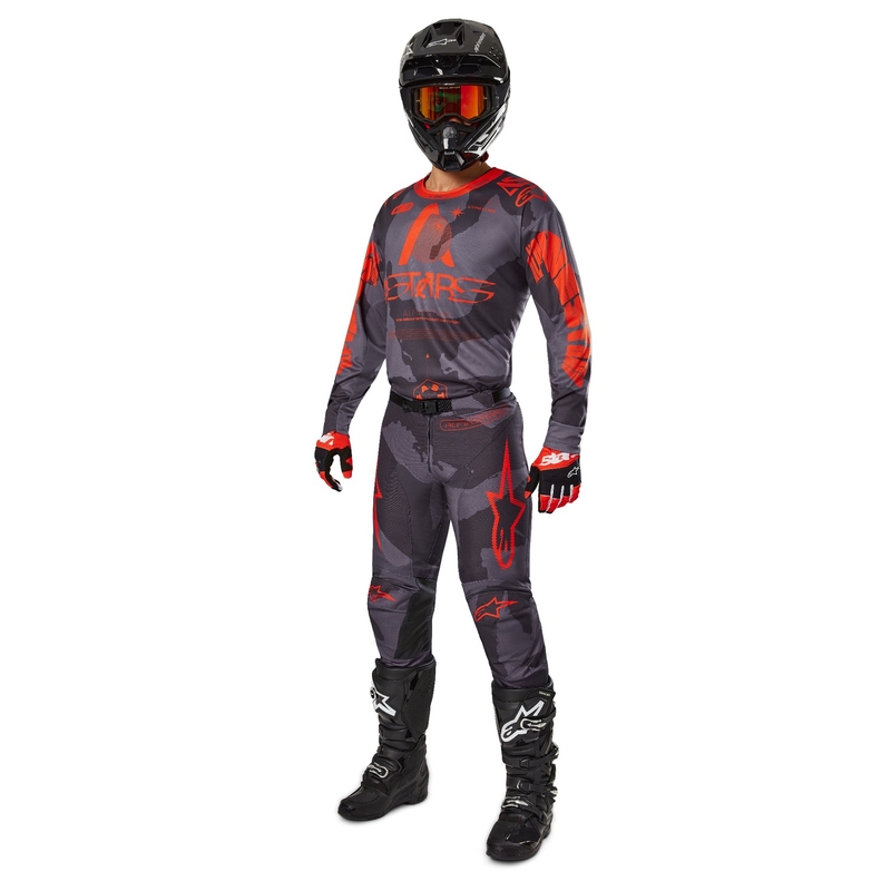 Alpinestars Racer Hollow pilki kamufliažiniai oranžiniai motokroso marškinėliai
