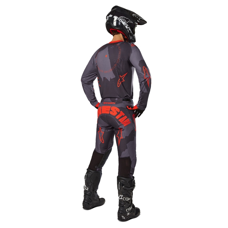 Alpinestars Racer Hollow pilki kamufliažiniai oranžiniai motokroso marškinėliai