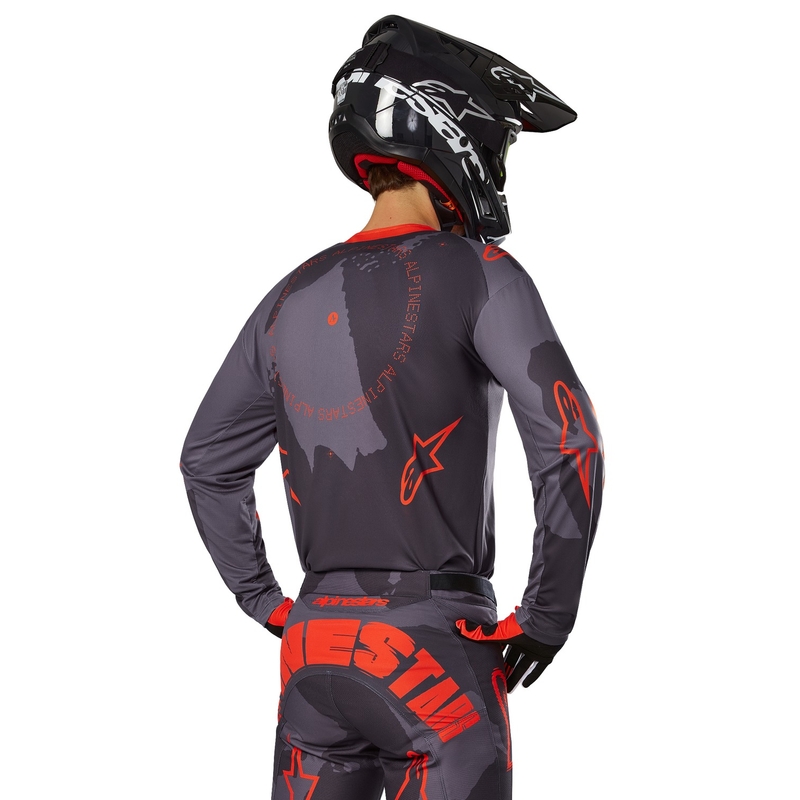 Alpinestars Racer Hollow pilki kamufliažiniai oranžiniai motokroso marškinėliai