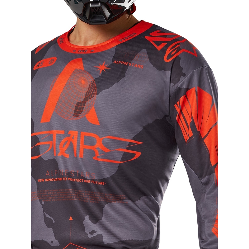 Alpinestars Racer Hollow pilki kamufliažiniai oranžiniai motokroso marškinėliai