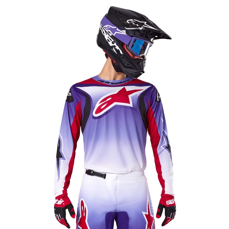 Alpinestars Fluid Wurx fluo violetinės-raudonos spalvos motokroso marškinėliai
