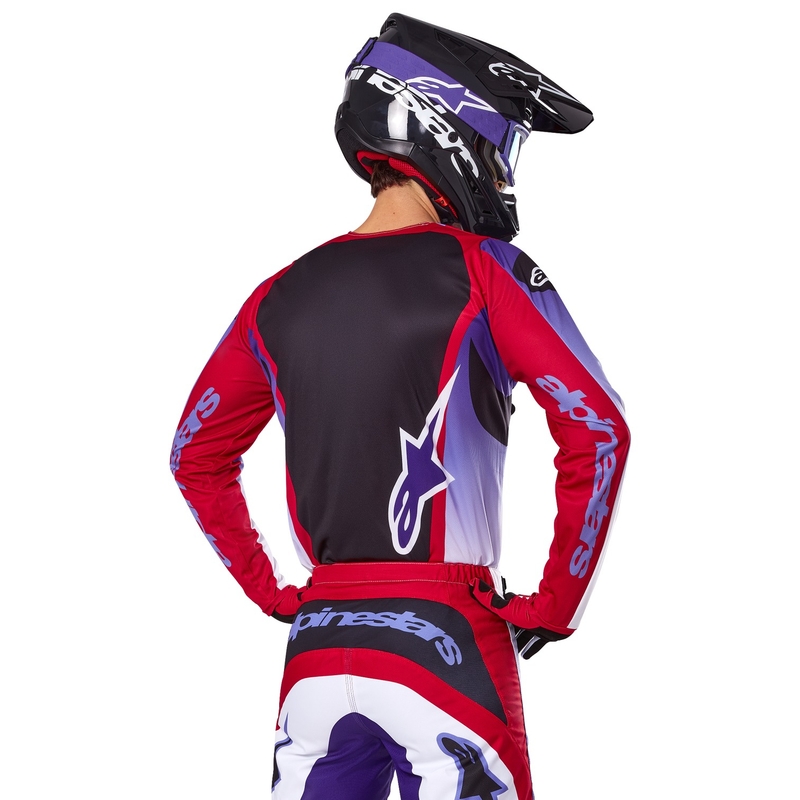 Alpinestars Fluid Wurx fluo violetinės-raudonos spalvos motokroso marškinėliai