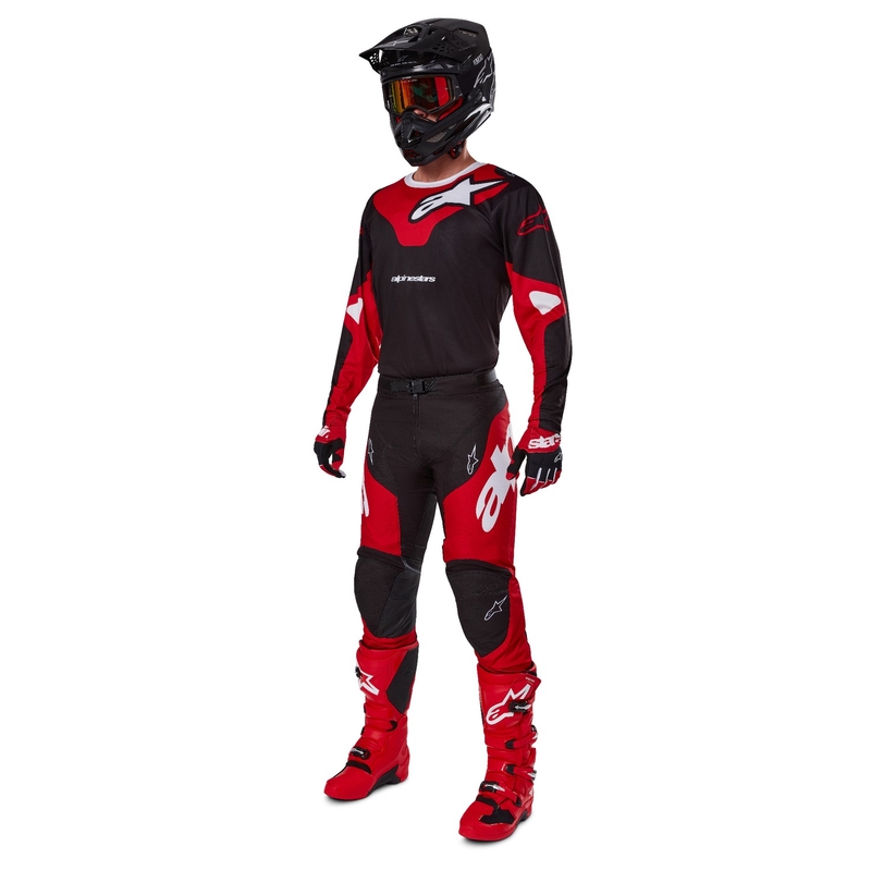 Alpinestars Racer Veil motokroso kelnės juodos ir raudonos spalvos