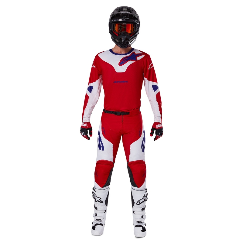 Alpinestars Racer Veil Motokroso kelnės raudonos ir baltos spalvos