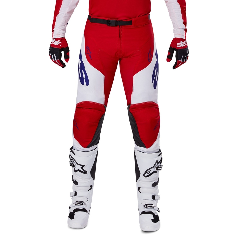 Alpinestars Racer Veil Motokroso kelnės raudonos ir baltos spalvos