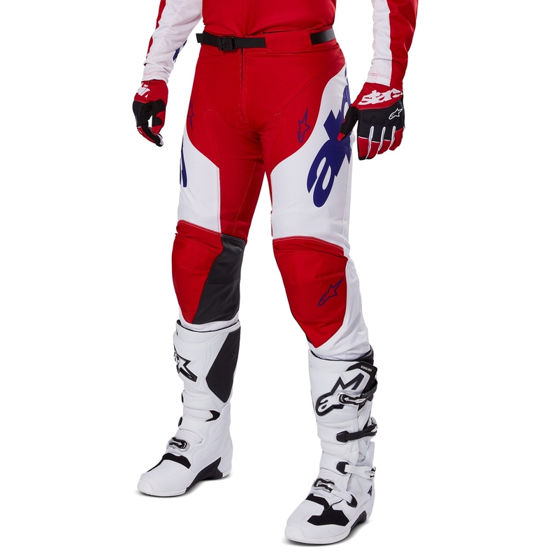 Alpinestars Racer Veil Motokroso kelnės raudonos ir baltos spalvos