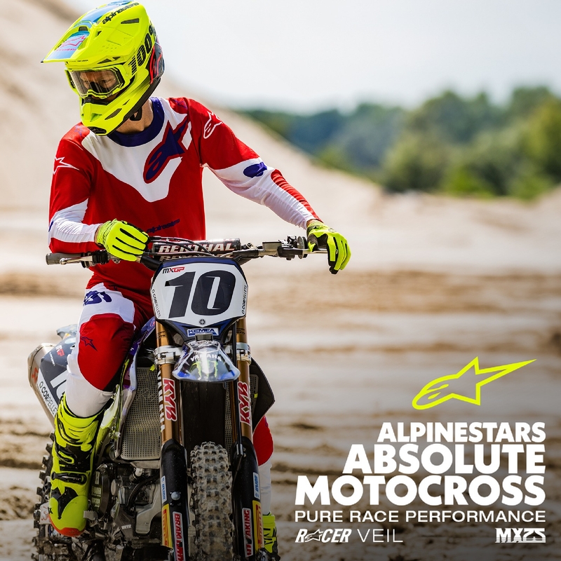 Alpinestars Racer Veil Motokroso kelnės raudonos ir baltos spalvos