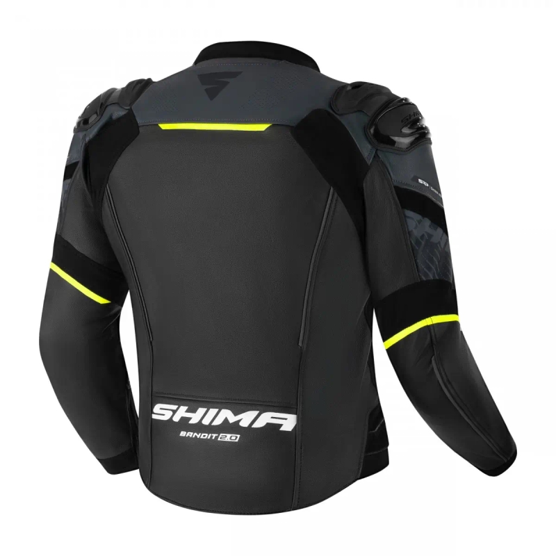 Shima Bandit 2.0 juoda-balta-fluo geltona odinė motociklininko striukė