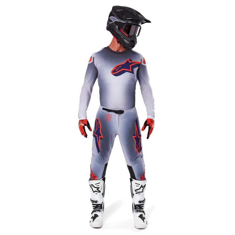 Alpinestars Supertech Lipan motokroso kelnės pilkai mėlynai oranžinės