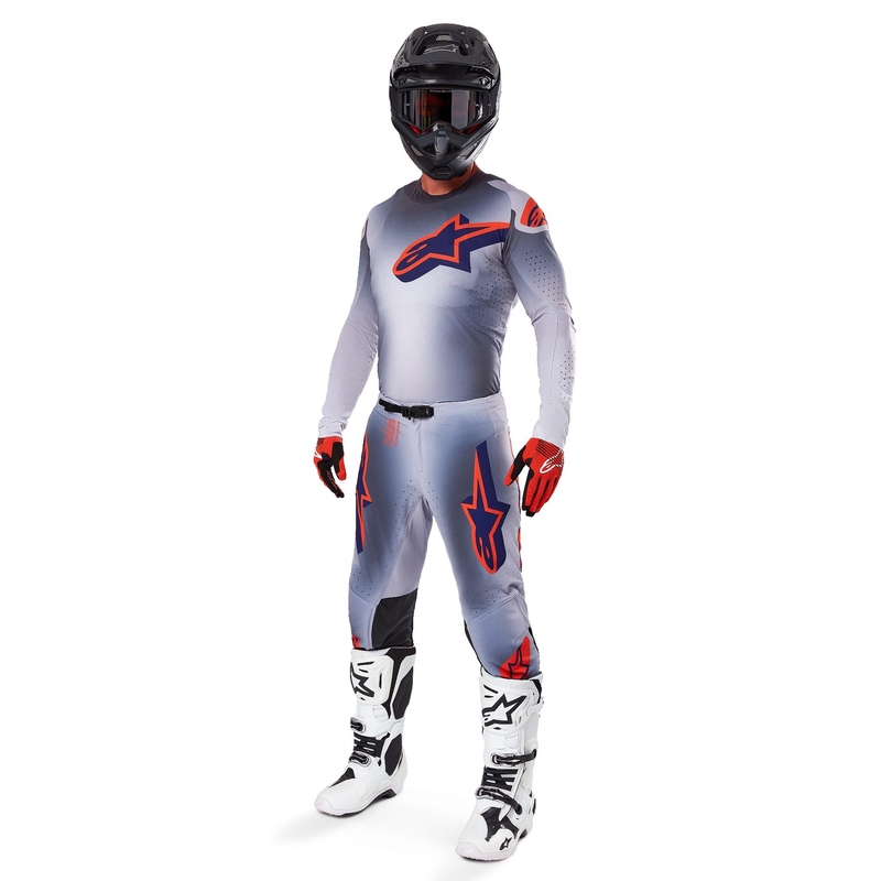 Alpinestars Supertech Lipan motokroso kelnės pilkai mėlynai oranžinės