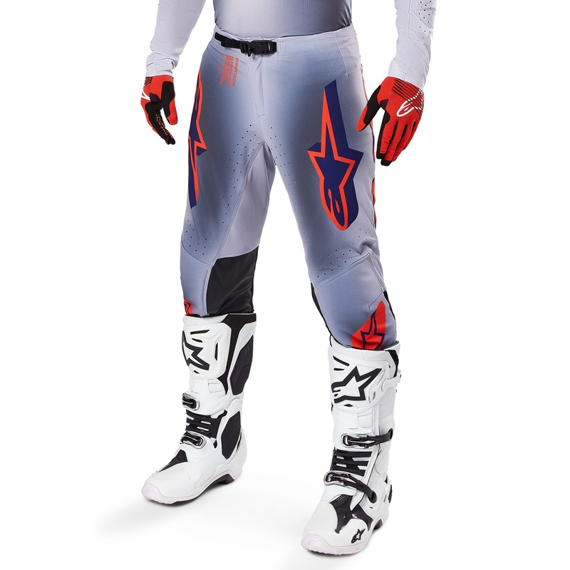 Alpinestars Supertech Lipan motokroso kelnės pilkai mėlynai oranžinės