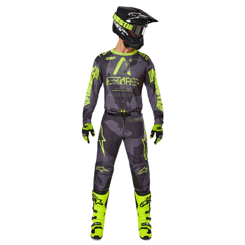 Alpinestars Racer Hollow Motokroso kelnės tamsiai kamufliažinės-fluo geltonos