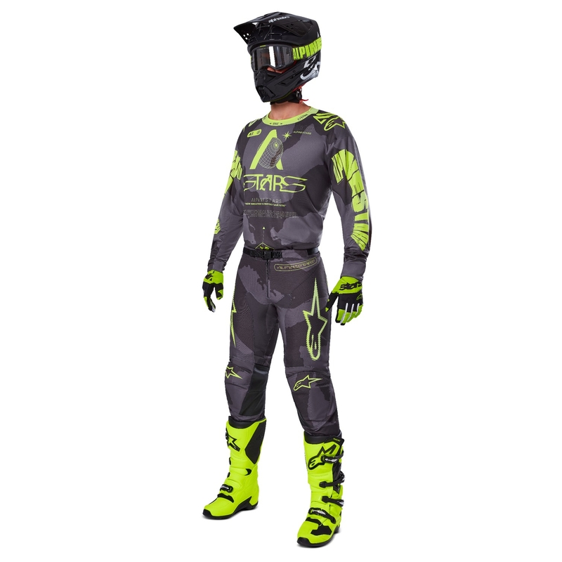 Alpinestars Racer Hollow Motokroso kelnės tamsiai kamufliažinės-fluo geltonos