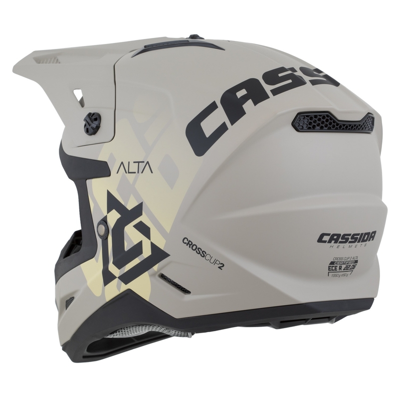 "Cassida Cross Cup 2 Alta" motokroso šalmas matinis smėlio pilkos spalvos