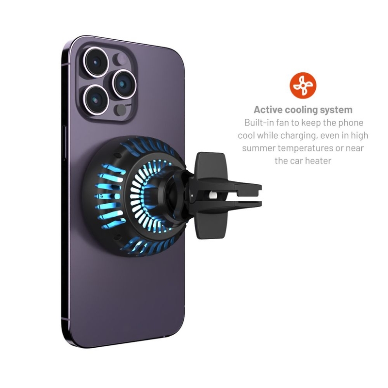 FIXED MagCool belaidžio įkrovimo laikiklis su aktyviu aušinimu ir MagSafe laikikliu juodas 15W