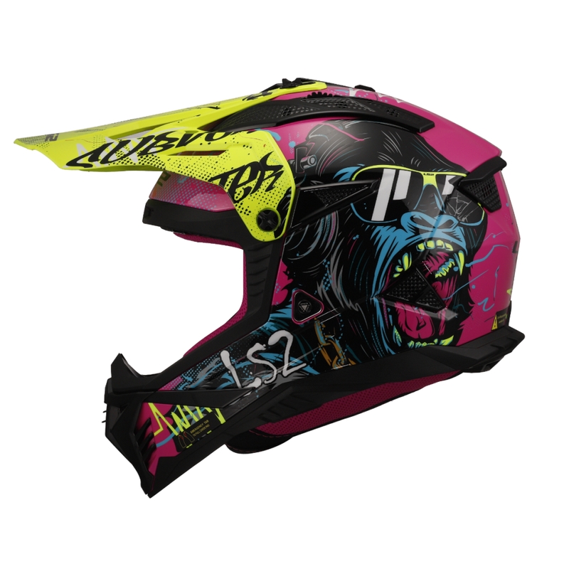 Motokroso šalmas LS2 MX708 Fast II Gorilla violetinės-geltonos spalvos