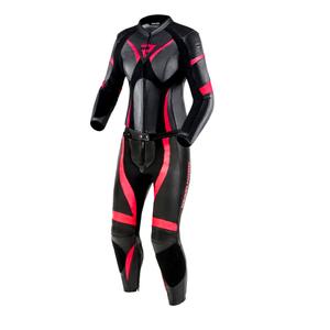 Rebelhorn Rebel Moteriškas odinis motociklininko kombinezonas blizgus juodas ir rožinis