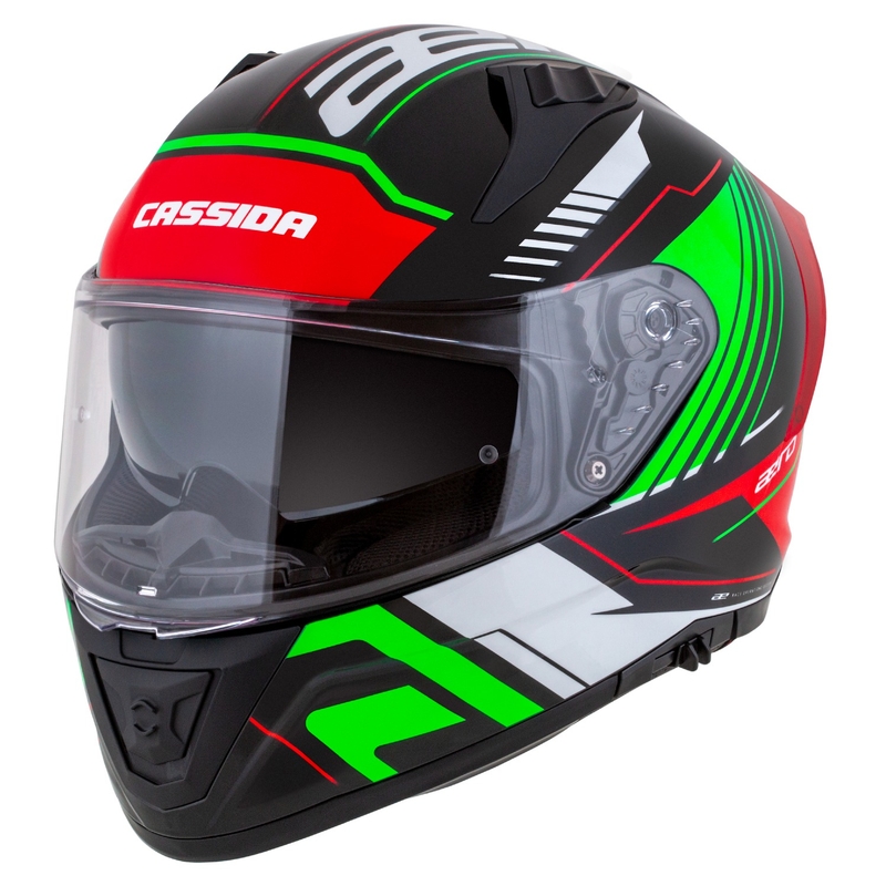 "Cassida Aero Drome" juodas-raudonas-žalias-baltas integralus motociklininko šalmas