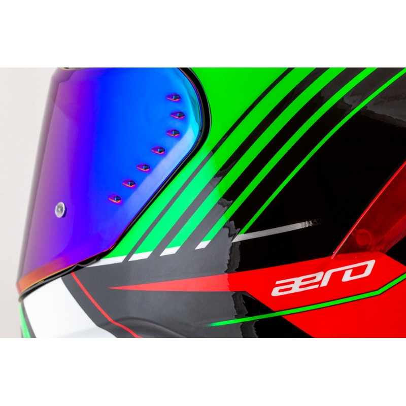 "Cassida Aero Drome" juodas-raudonas-žalias-baltas integralus motociklininko šalmas