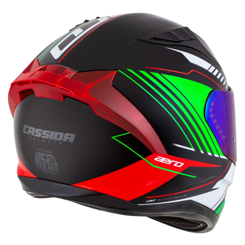 "Cassida Aero Drome" juodas-raudonas-žalias-baltas integralus motociklininko šalmas