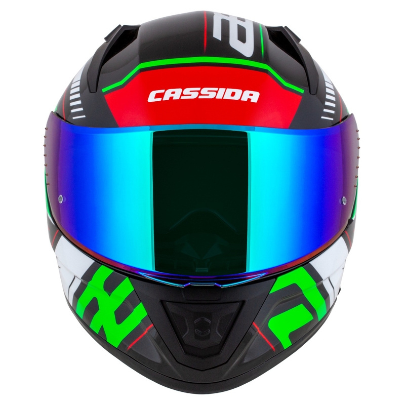 "Cassida Aero Drome" juodas-raudonas-žalias-baltas integralus motociklininko šalmas