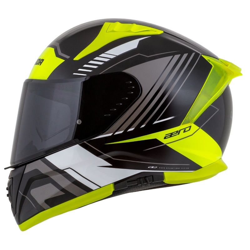 "Cassida Aero Drome" juodas-fluo geltonas-baltas-pilkas integralus motociklininko šalmas