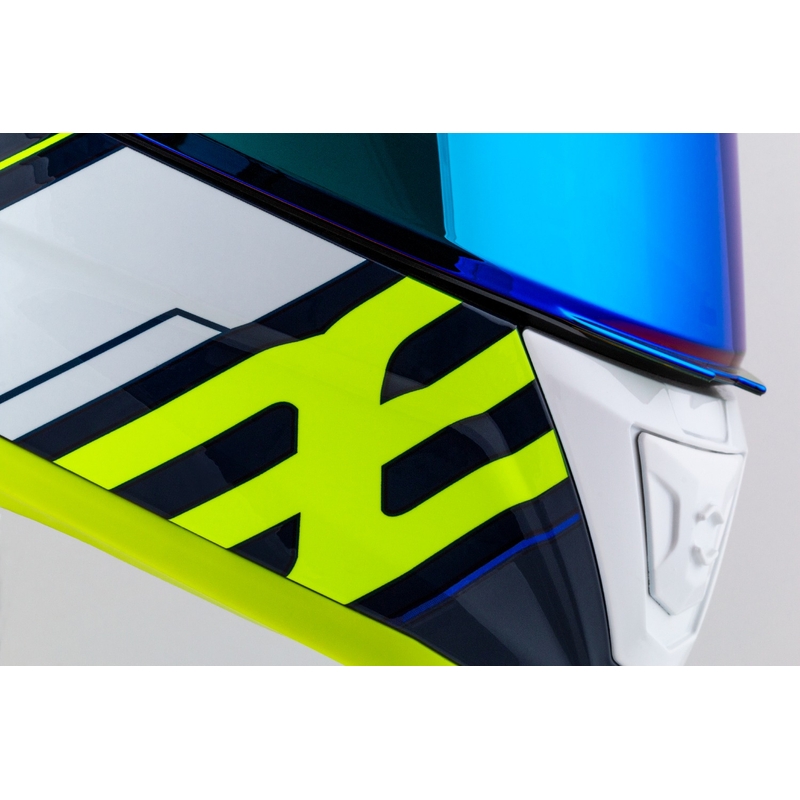 "Cassida Aero Drome" mėlynas-fluo geltonas-šviesiai mėlynas-baltas integralus motociklininko šalmas