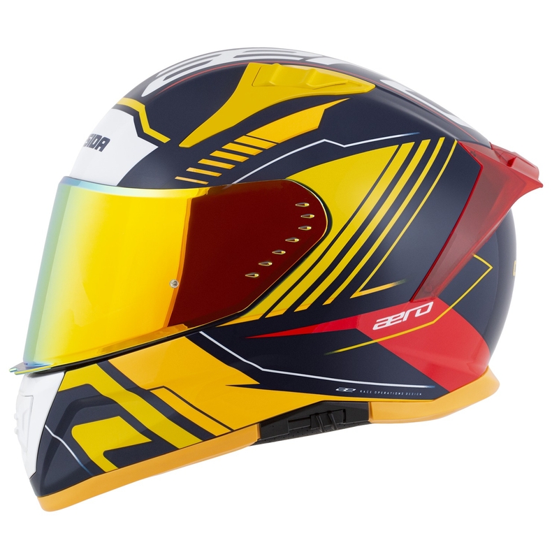 "Cassida Aero Drome" integralus motociklininko šalmas mėlyna-fluo geltona-oranžinė-raudona-šviesiai mėlyna-balta