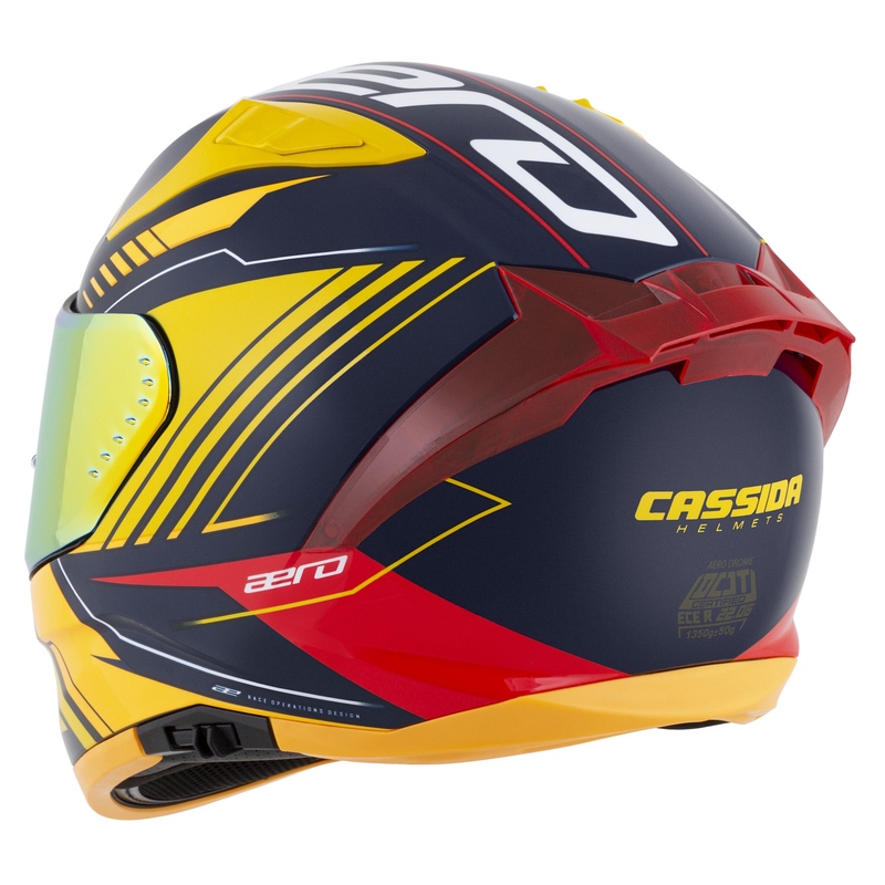 "Cassida Aero Drome" integralus motociklininko šalmas mėlyna-fluo geltona-oranžinė-raudona-šviesiai mėlyna-balta