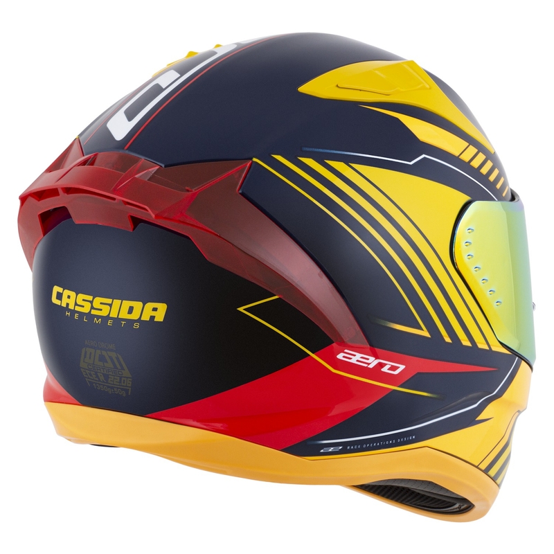 "Cassida Aero Drome" integralus motociklininko šalmas mėlyna-fluo geltona-oranžinė-raudona-šviesiai mėlyna-balta