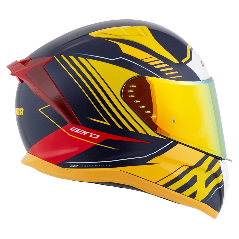 "Cassida Aero Drome" integralus motociklininko šalmas mėlyna-fluo geltona-oranžinė-raudona-šviesiai mėlyna-balta