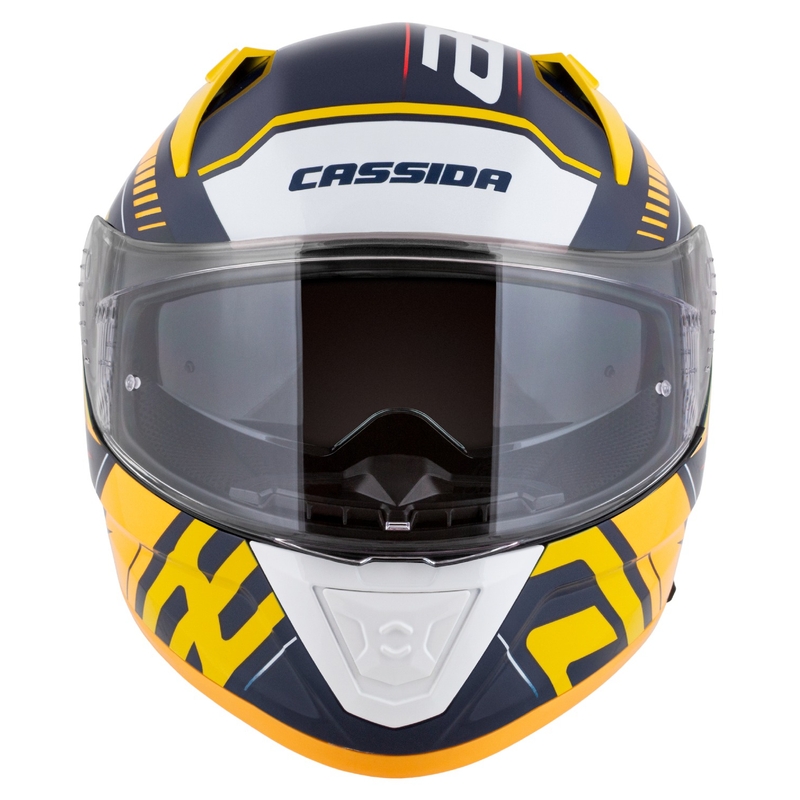"Cassida Aero Drome" integralus motociklininko šalmas mėlyna-fluo geltona-oranžinė-raudona-šviesiai mėlyna-balta