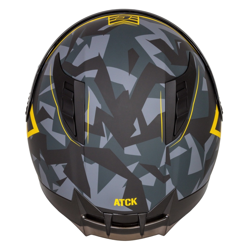 Integruotas motociklininko šalmas Cassida Aero camo pilkai-juodai-fluo geltonas