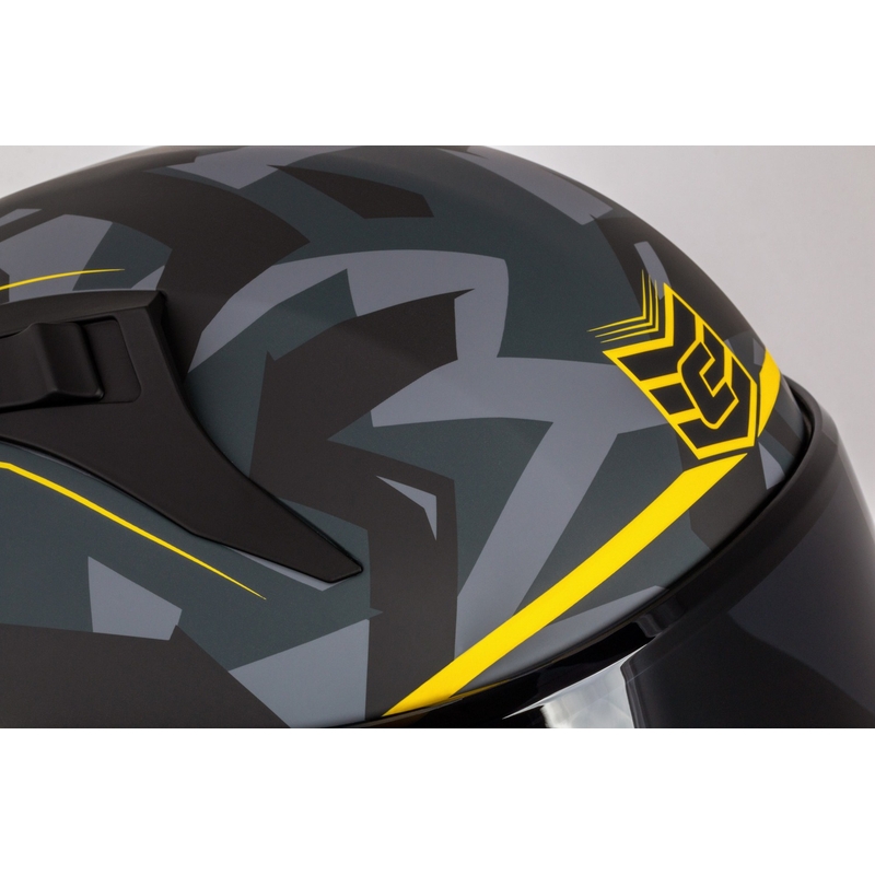Integruotas motociklininko šalmas Cassida Aero camo pilkai-juodai-fluo geltonas