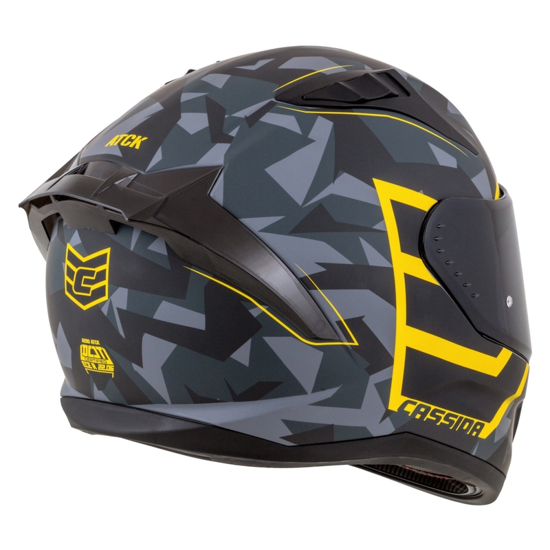 Integruotas motociklininko šalmas Cassida Aero camo pilkai-juodai-fluo geltonas
