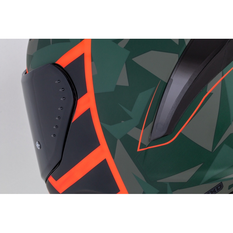 "Cassida Aero ATCK camo" žalias-juodas-juodas-pilkas-oranžinis integralus motociklininko šalmas