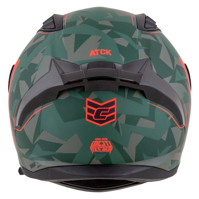"Cassida Aero ATCK camo" žalias-juodas-juodas-pilkas-oranžinis integralus motociklininko šalmas