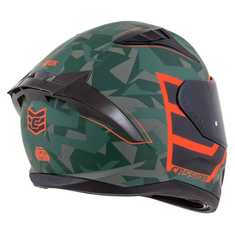 "Cassida Aero ATCK camo" žalias-juodas-juodas-pilkas-oranžinis integralus motociklininko šalmas
