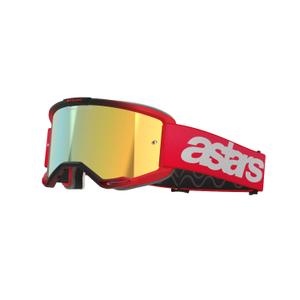 Alpinestars Vision 5 Blaze motokroso akiniai raudoni su veidrodiniu aukso spalvos stiklu