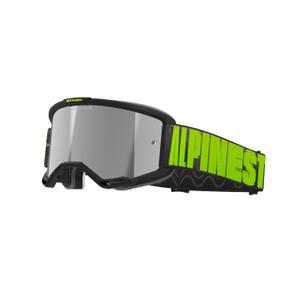 "Alpinestars Vision 5 Hollow" pilkai geltoni motokroso akiniai su sidabriniais veidrodiniais stiklais