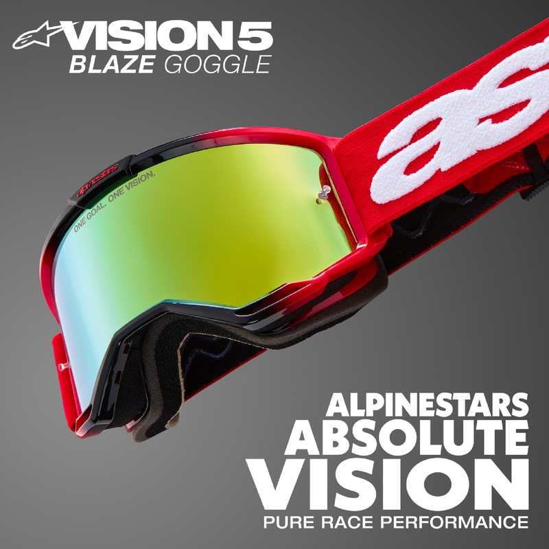 "Alpinestars Vision 5 Hollow" pilkai geltoni motokroso akiniai su sidabriniais veidrodiniais stiklais