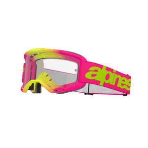 Alpinestars Vision 5 Wordmark rožinės ir fluoro geltonos spalvos motokroso akiniai su skaidriu stiklu