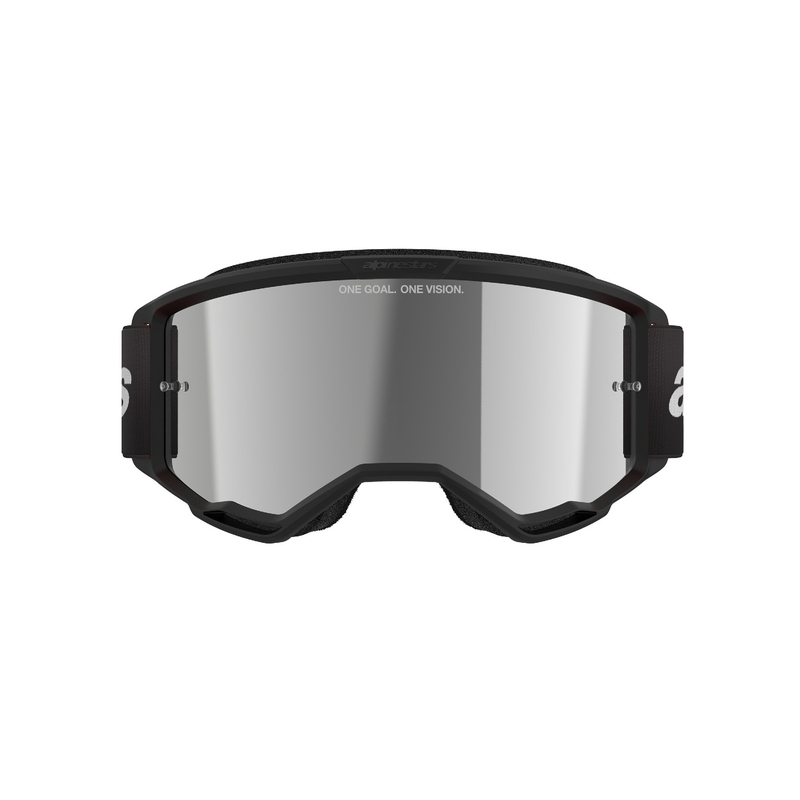 Alpinestars Vision 3 Wordmark motokroso akiniai juodi su veidrodiniu sidabriniu stiklu