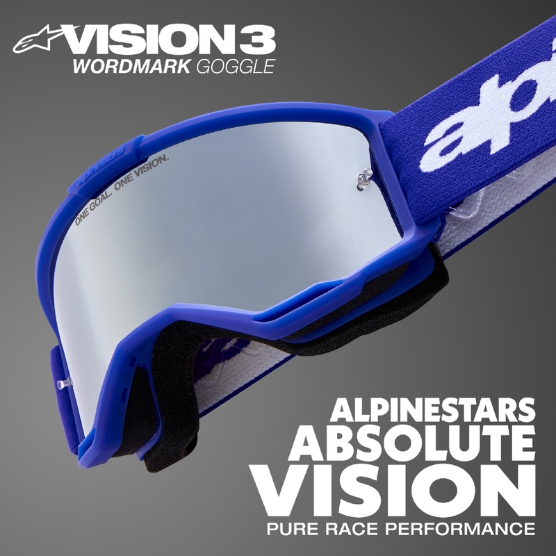 Alpinestars Vision 3 Wordmark motokroso akiniai juodi su veidrodiniu sidabriniu stiklu